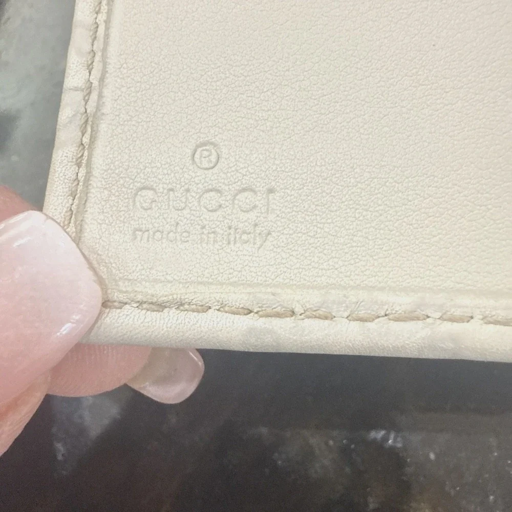 Gucci Cream Monogram Heart Snap Passport Wallet